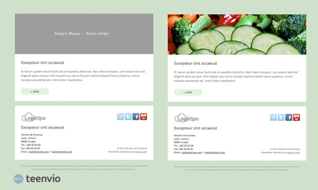 Plantilla Newsletter gratuita, Pepino, para tus campañas de email marketing, módulo de noticia y pie