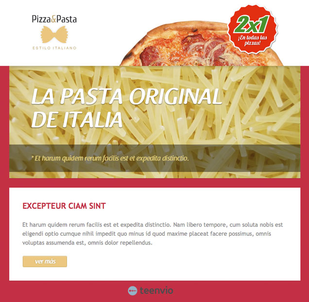 Plantilla Newsletter gratuita, Pizza & Pasta, para tus campañas de email marketing, portada